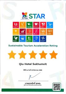 曼谷Qiu Hotel Sukhumvit SHA Plus的六星级可持续旅游业加速评级海报