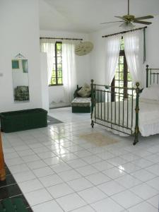 Oracabessa罗望子大府酒店的客房设有带床和窗户的卧室。