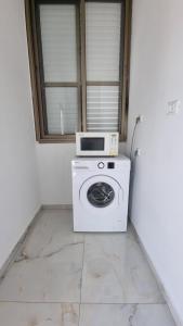 Bene BeraqNew Stylish Apartment with Balcony Close to Tel Aviv的以及带微波炉的洗衣机。