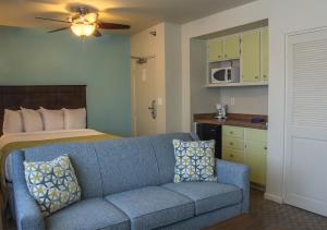 克利尔沃特Palm Pavilion Inn的客厅配有沙发和1张床
