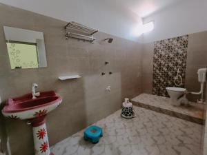 王舍城Hotel Narayani的一间带水槽和卫生间的浴室
