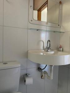 博西坎加Recanto Primavera的一间带水槽、卫生间和镜子的浴室