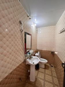 萨帕Villa Sa Pa的一间带水槽、卫生间和镜子的浴室
