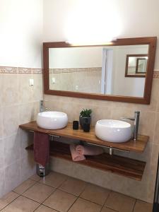 圣菲利普Au domaine du vacoa的浴室设有2个水槽和镜子