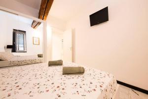 热那亚Appartamento La Città Vecchia的卧室配有一张床,墙上配有电视。