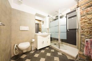 热那亚Appartamento La Città Vecchia的浴室配有卫生间、盥洗盆和淋浴。