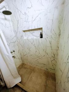 圣罗莎Departamento Catedral的一间铺有白色大理石墙的浴室