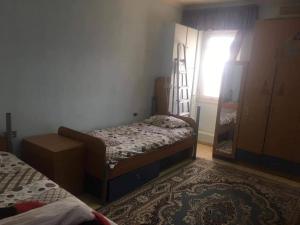 开罗شقه فندقيه علي النيل的一间小卧室,配有两张床和窗户
