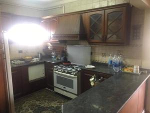 开罗شقه فندقيه علي النيل的厨房配有炉灶和台面