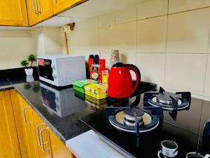 迪拜VIP Hostel - Females Only的厨房配有带红茶壶的炉灶