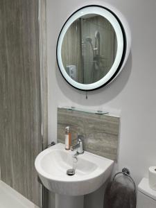 比斯特Watts Lodge的浴室设有水槽和墙上的镜子