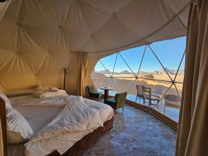瓦迪拉姆Martina Night Camp的一间带沙发床的卧室,享有沙漠美景