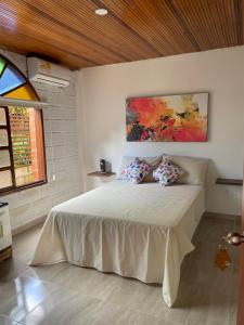阿帕尔塔多Casa hotel Mateguadua的一间卧室配有一张壁画床