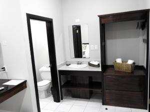 IndependenceThe Toucan Inn的一间带水槽、镜子和卫生间的浴室