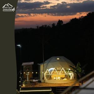 保禄Đamb'ri Top View Farmstay & Glamping的夜晚有灯的帐篷