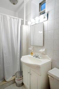 纽约Lovely Studio in Heart of NYC (Midtown West)的白色的浴室设有水槽和镜子