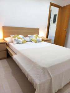 贝萨卢Apartament Ca l'Eudald Parelles的卧室配有一张带白色床单和枕头的大床。