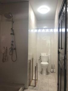 Rémire-Camples hauts de Remire Chambre studio indépendant calme avec piscine的白色的浴室设有卫生间和淋浴。