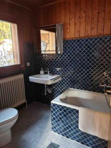斯卡尔尼茨Scharnitz Chalet - gut eingerichtetes Haus的浴室配有卫生间、浴缸和水槽。