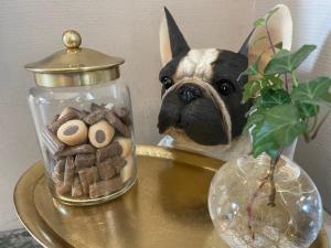 卡尔斯塔德卡尔斯塔德早安酒店的桌子上装着狗的玻璃罐