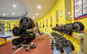 塞斯特雷villaggio olimpico的墙上有一排哑铃的健身房