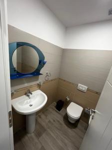 迪夫亚卡H&A Guest House的一间带水槽、卫生间和镜子的浴室