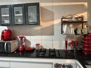 贝洛奥里藏特Quarto duplo的厨房配有带微波炉和炉灶的台面