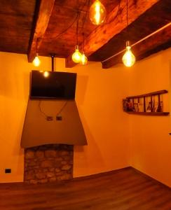 阿巴迪亚拉里亚纳La cascina della vigna del viandante的客厅设有壁炉和平面电视。