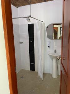 阿帕尔塔多Casa hotel Mateguadua的带淋浴和盥洗盆的浴室