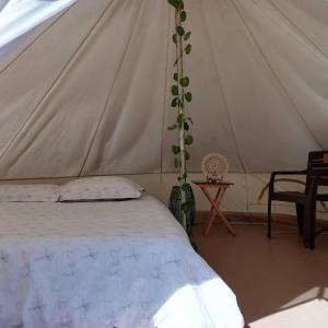 UbaqueEntrepinos的帐篷内一间卧室,配有一张床