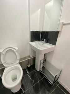 WellingOak Lodge的浴室配有白色卫生间和盥洗盆。