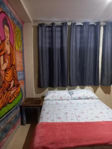 圣保罗Hostel Trilhas e Rotas - a 150m da Avenida Paulista的一间卧室配有一张壁画床