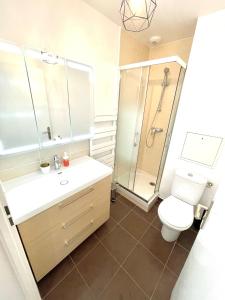 马尼库尔勒翁格尔Lovely Disney House的浴室配有卫生间、淋浴和盥洗盆。