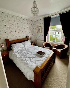 卡纳芬Caer Menai的卧室配有床、椅子和窗户。