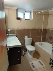 奈德里The Hammam Guest House的浴室配有卫生间、浴缸和水槽。