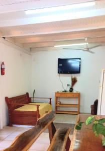 伊图萨因戈Dona Monica的一间卧室配有一张床,墙上配有电视