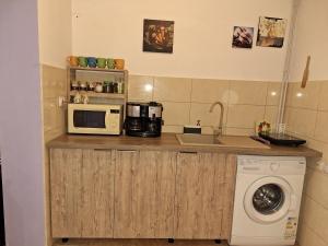 Casa Delia的厨房配有微波炉和洗衣机。