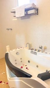 奈季兰Levant Hotel的浴室配有浴缸,地板上设有碎片