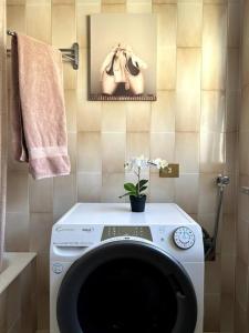 贝拉诺La Bella Vita Bellano Lakeview的一间带毛巾的浴室内的洗衣机