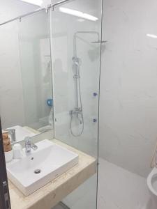 Làng ThànhGRAD Korea Hotel 2的一间带水槽和玻璃淋浴的浴室