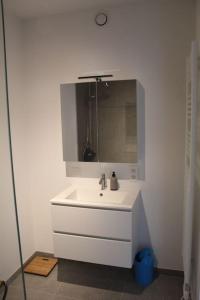 东代恩凯尔克Ruim nieuwbouwappartement oostduinkerke的浴室设有白色水槽和镜子