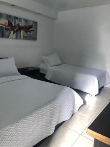 麦德林New Memphis Hostal的配有两张床垫的酒店客房内的两张床