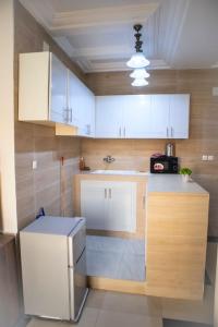 布拉柴维尔residence queen house的小厨房配有白色橱柜和水槽