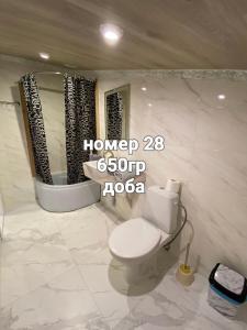 哈尔科夫Міні готель на Костюринському的一间带卫生间、水槽和镜子的浴室