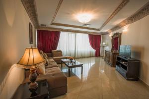 科威特Sara Plaza的带沙发和电视的客厅