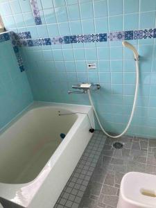 高知桂浜龍馬に1番近い宿ペットと泊れる一軒家龍馬庵的带浴缸和卫生间的浴室。