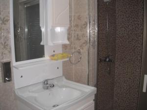 奥兰Bien situé T4 à Oran的浴室配有盥洗盆和带镜子的淋浴