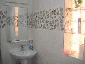 奥兰Bien situé T4 à Oran的一间带水槽和镜子的浴室