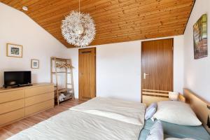 ObertalKlug的一间卧室配有一张床和一个吊灯