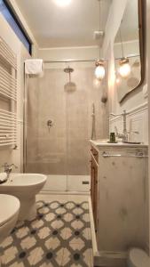比博纳Residenza d'Epoca CAVALIERE的带淋浴、盥洗盆和卫生间的浴室